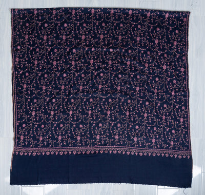 2.5 Yards: Sozni Hand Embroidered Pashmina: Midnight Bloom All Over Trail