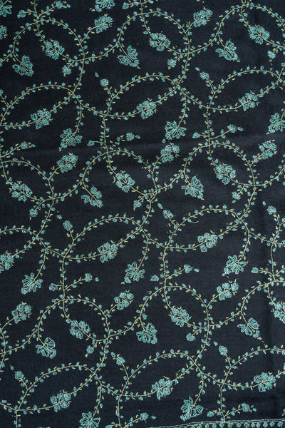 2.5 Yards: Sozni Hand Embroidered Pashmina: Black Garden Trellis Cascade