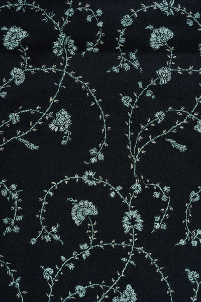 2.5 yards Sozni Hand Embroidered Pashmina: Midnight Teal Floral Trail