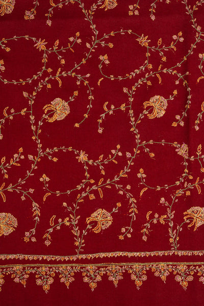 2.5 Yards: Sozni Hand Embroidered Pashmina: Crimson Blossom Trellis
