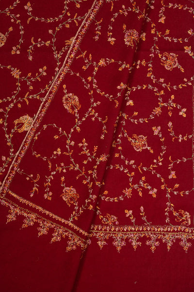 2.5 Yards: Sozni Hand Embroidered Pashmina: Crimson Blossom Trellis