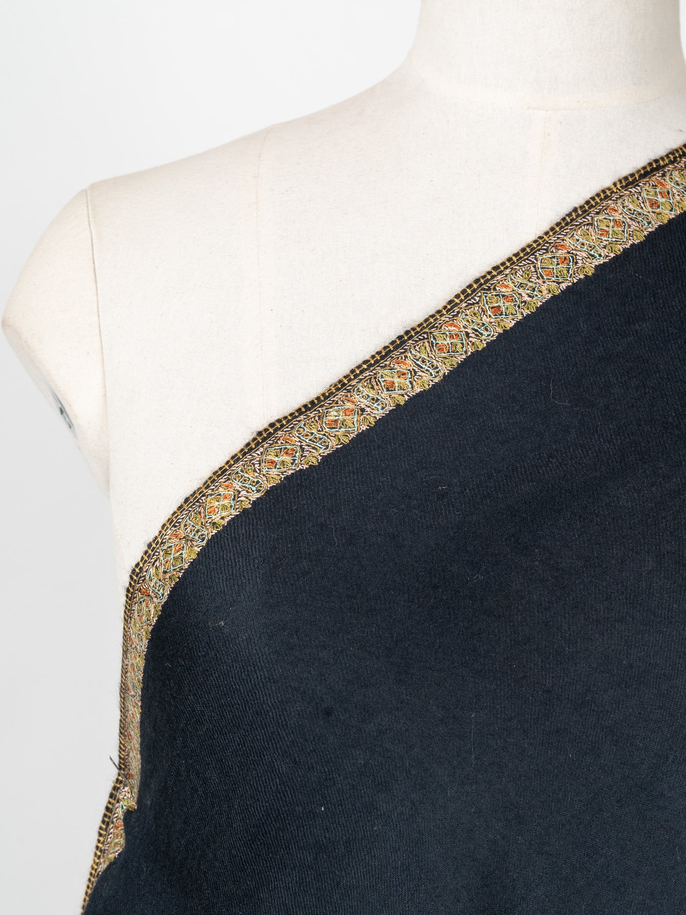 2.5 Yards: Sozni Hand Embroidered Pashmina: Midnight Black Gold Edge Classic