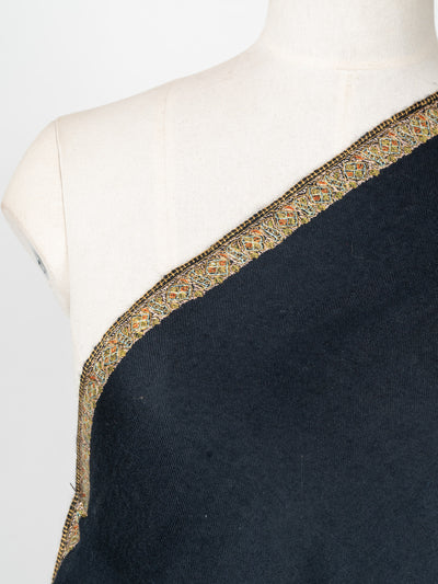 2.5 Yards: Sozni Hand Embroidered Pashmina: Midnight Black Gold Edge Classic