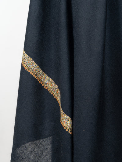 2.5 Yards: Sozni Hand Embroidered Pashmina: Midnight Black Gold Edge Classic