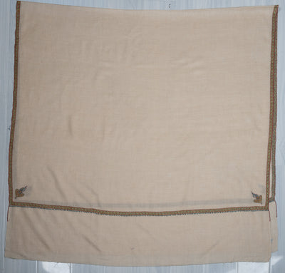2.5 Yards: Sozni Hand Embroidered Pashmina: Soft Ivory Minimal Border Grace