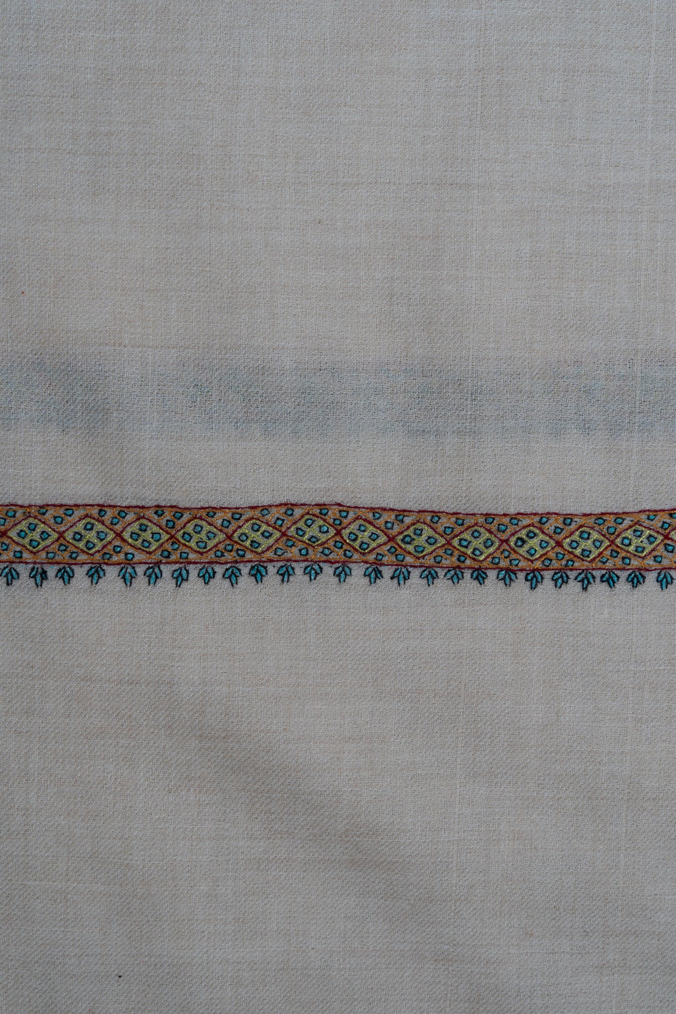 2.5 Yards: Sozni Hand Embroidered Pashmina: Soft Ivory Minimal Border Grace