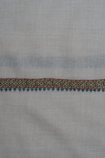 2.5 Yards: Sozni Hand Embroidered Pashmina: Soft Ivory Minimal Border Grace