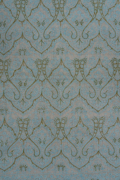 Sozni Hand Embroidered Pashmina: Mint Blue Floral Arabesque