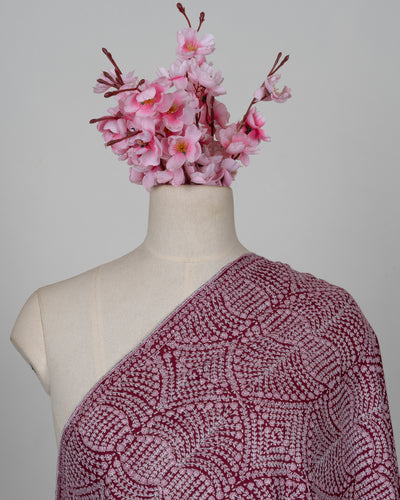 Sozni Hand Embroidered Pashmina: Deep Wine Circular Bloom