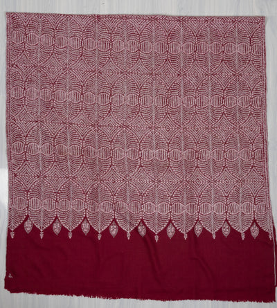 Sozni Hand Embroidered Pashmina: Deep Wine Circular Bloom
