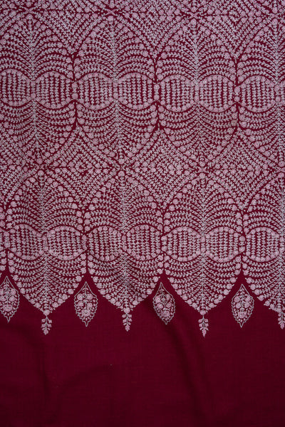 Sozni Hand Embroidered Pashmina: Deep Wine Circular Bloom