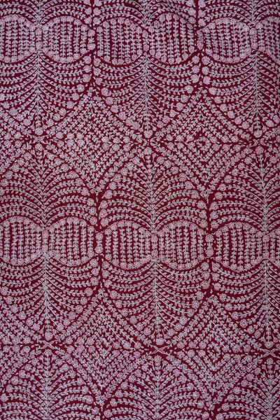 Sozni Hand Embroidered Pashmina: Deep Wine Circular Bloom