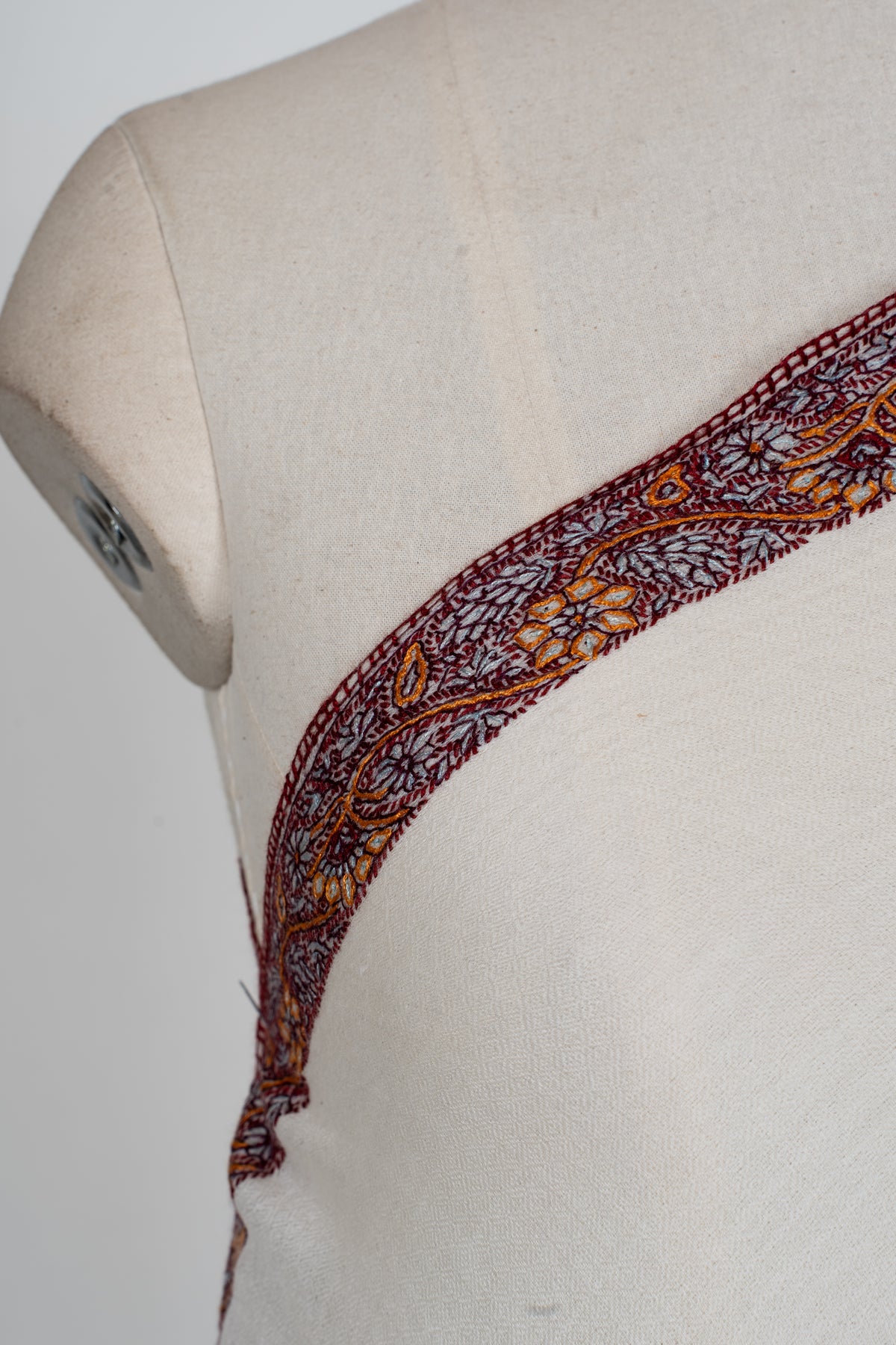 Pearl Mist: Merino Wool Hand Embroidered 2.5 Yards Shawl