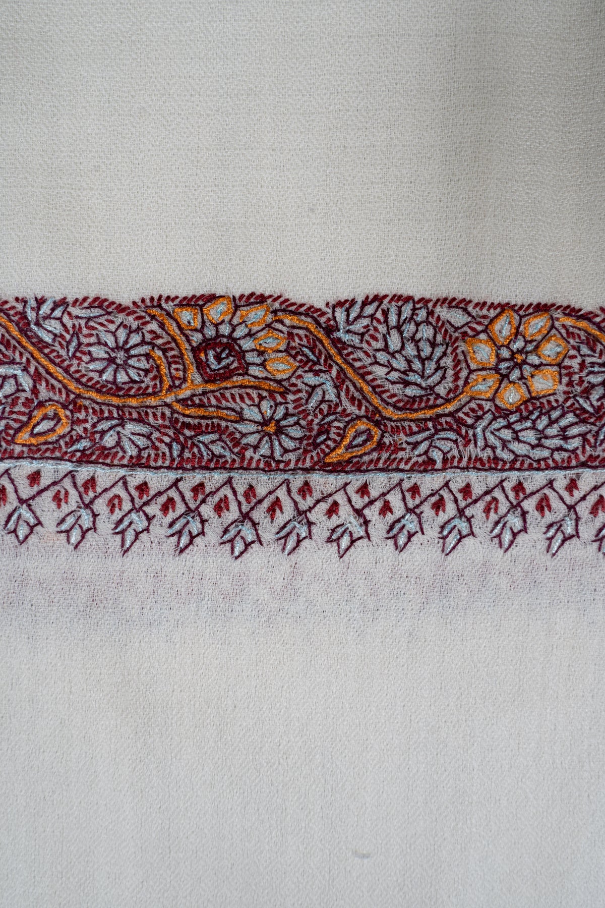 Pearl Mist: Merino Wool Hand Embroidered 2.5 Yards Shawl