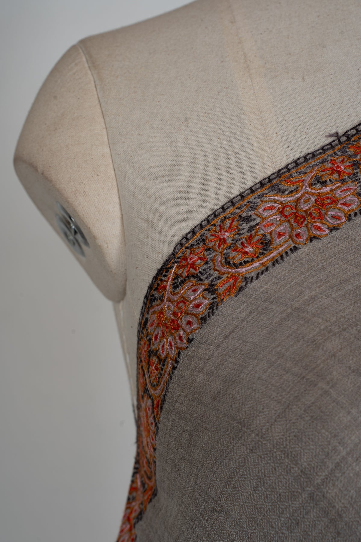 Ashwood Grace: Merino Wool Hand Embroidered 2.5 Yards Shawl