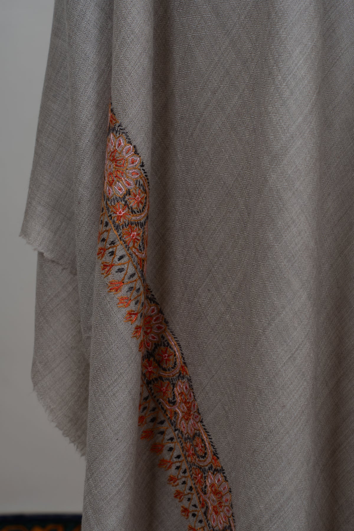 Ashwood Grace: Merino Wool Hand Embroidered 2.5 Yards Shawl