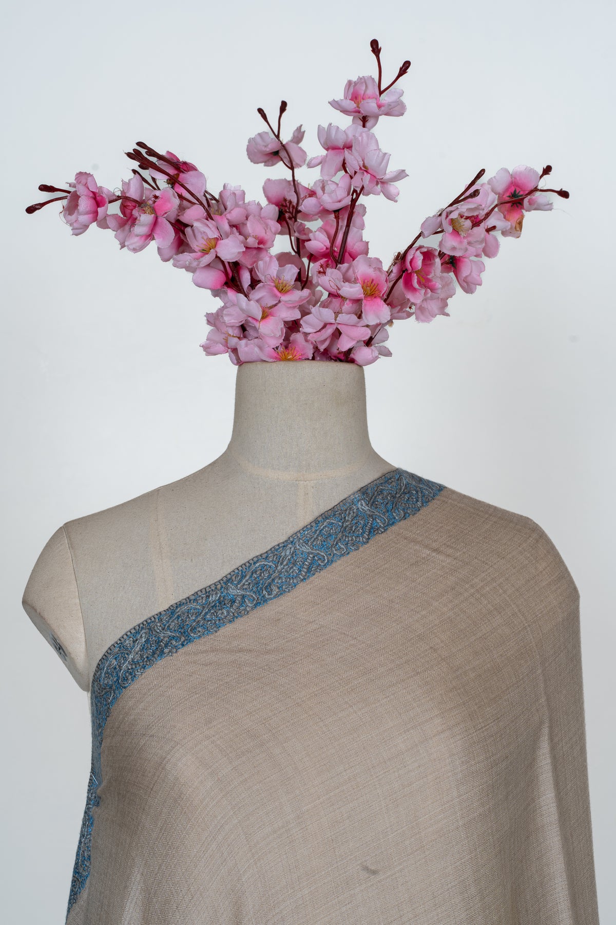Sand Dune Elegance: Merino Wool Hand Embroidered 2.5 Yards Shawl