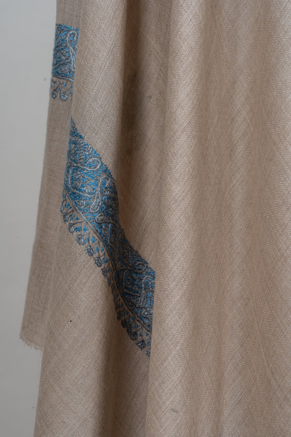 Sand Dune Elegance: Merino Wool Hand Embroidered 2.5 Yards Shawl