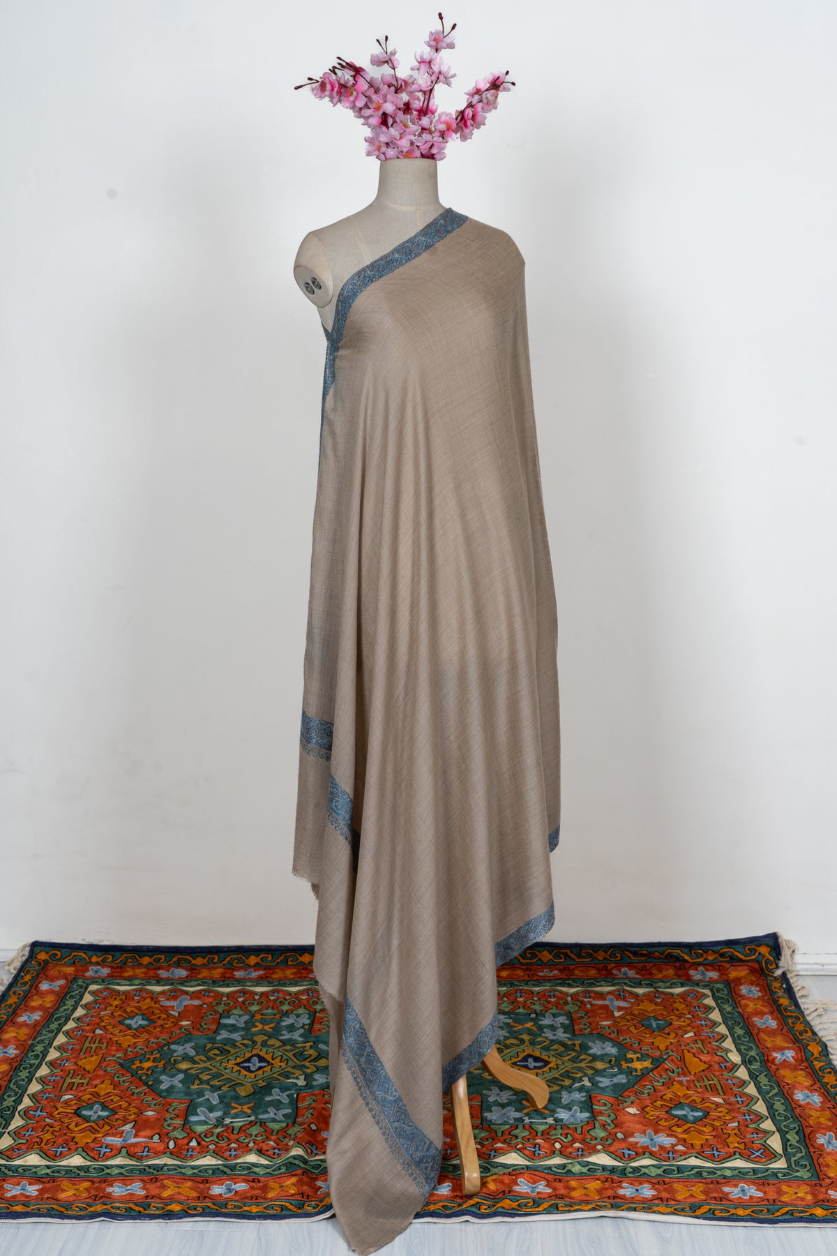 Sand Dune Elegance: Merino Wool Hand Embroidered 2.5 Yards Shawl