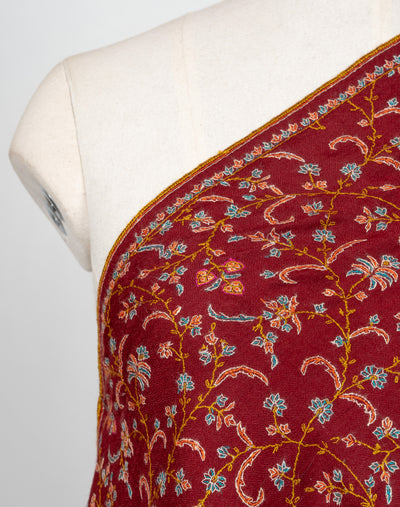 Sozni Hand Embroidered Pashmina: Royal Maroon Garden Trail