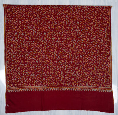 Sozni Hand Embroidered Pashmina: Royal Maroon Garden Trail
