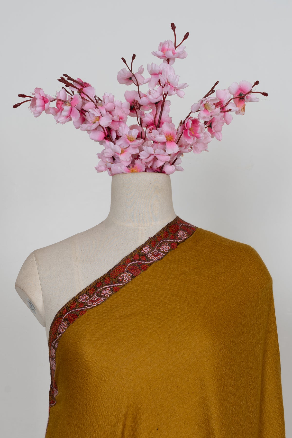 Golden Saffron: Merino Wool Hand Embroidered 2.5 Yards Shawl