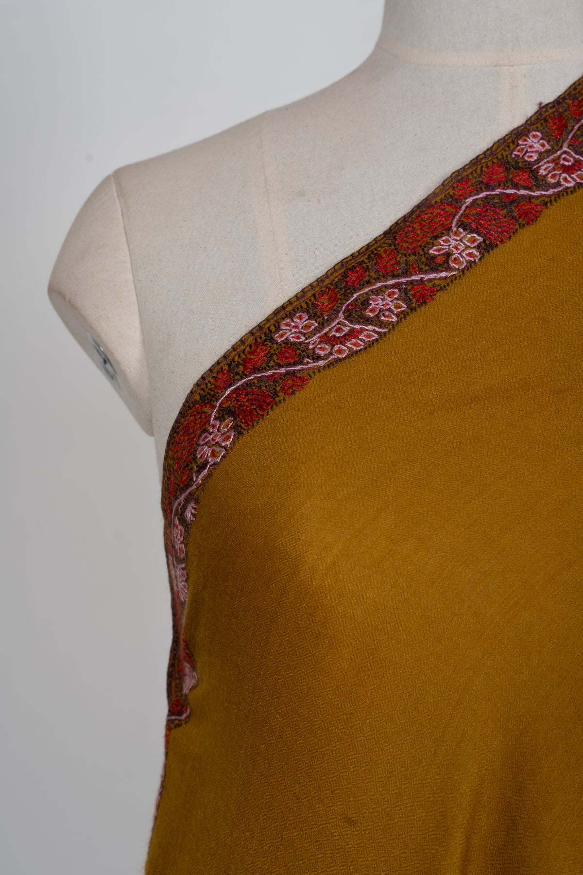 Golden Saffron: Merino Wool Hand Embroidered 2.5 Yards Shawl