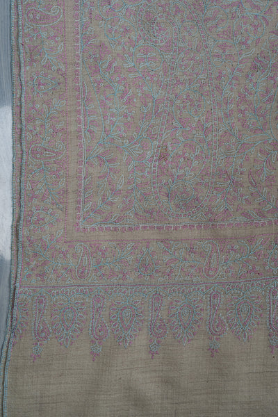 Sozni Hand Embroidered Pashmina: Soft Pearl All Over Pastel Garden