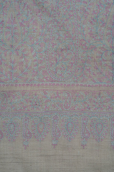 Sozni Hand Embroidered Pashmina: Soft Pearl All Over Pastel Garden