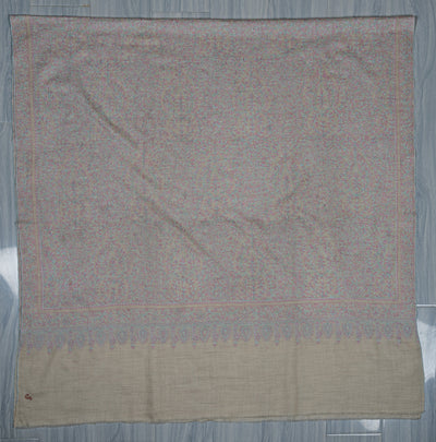 Sozni Hand Embroidered Pashmina: Soft Pearl All Over Pastel Garden