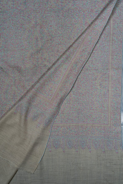 Sozni Hand Embroidered Pashmina: Soft Pearl All Over Pastel Garden