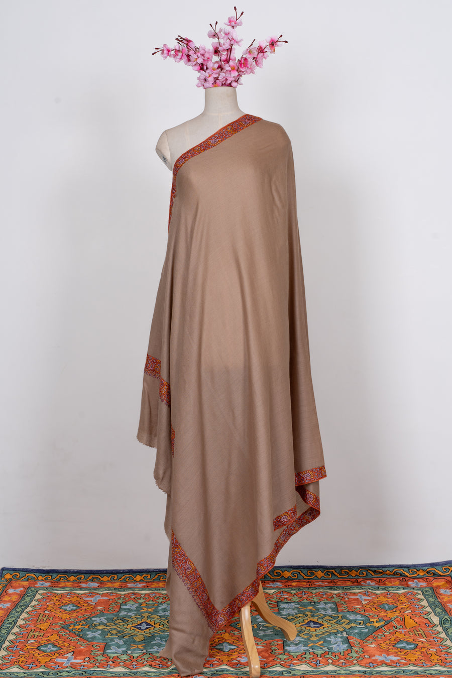 Caramel Ember: Merino Wool Hand Embroidered 2.5 Yards Shawl