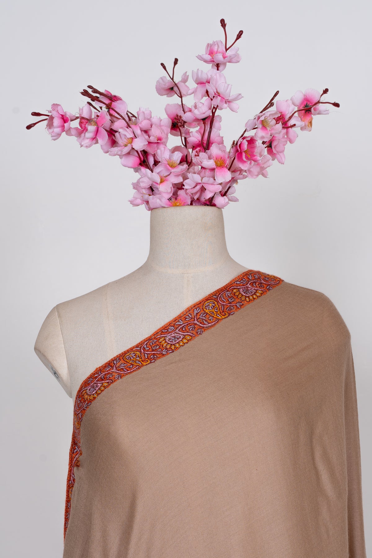 Caramel Ember: Merino Wool Hand Embroidered 2.5 Yards Shawl