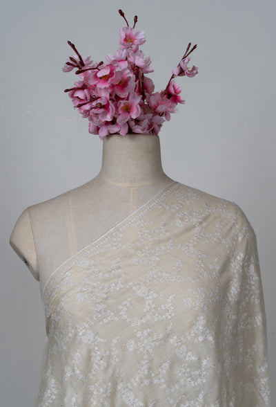 Sozni Hand Embroidered Pashmina: Ivory Whisper All Over Floral