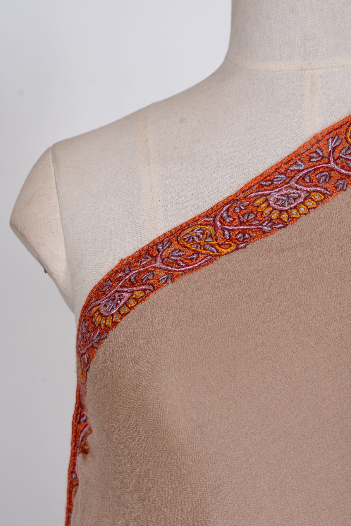 Caramel Ember: Merino Wool Hand Embroidered 2.5 Yards Shawl