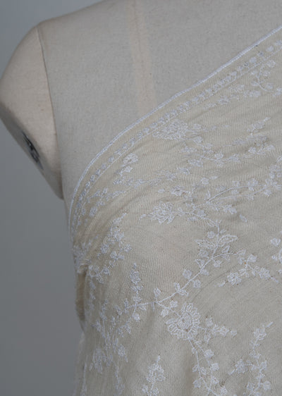 Sozni Hand Embroidered Pashmina: Ivory Whisper All Over Floral