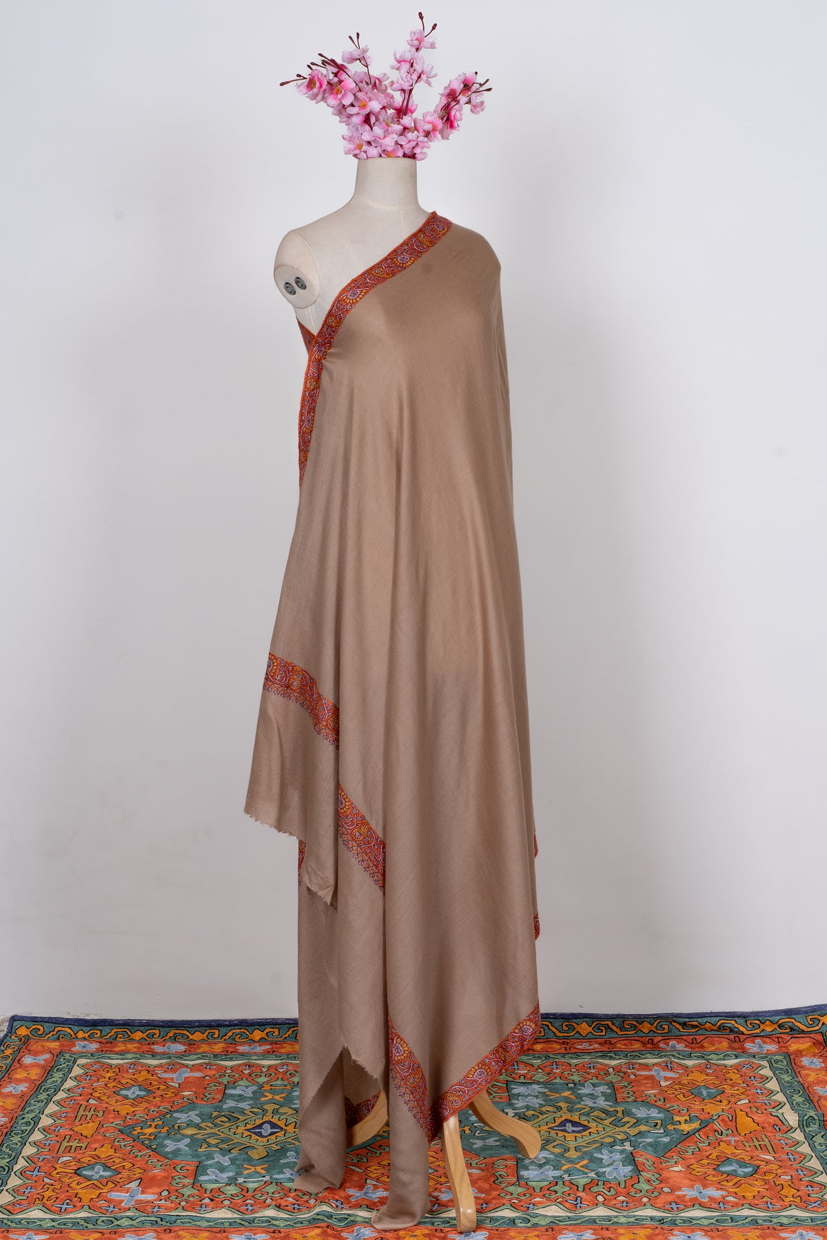 Caramel Ember: Merino Wool Hand Embroidered 2.5 Yards Shawl