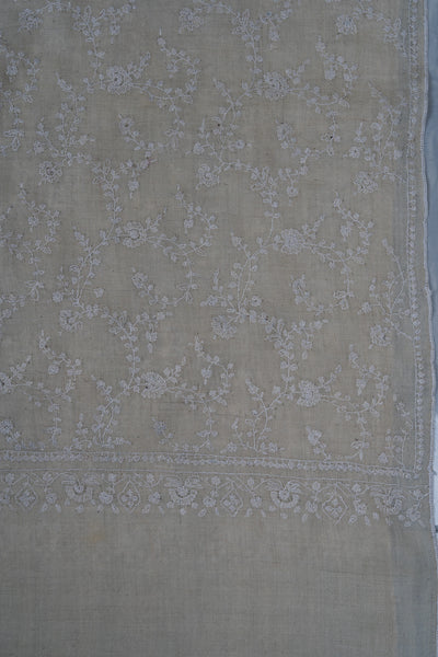 Sozni Hand Embroidered Pashmina: Ivory Whisper All Over Floral