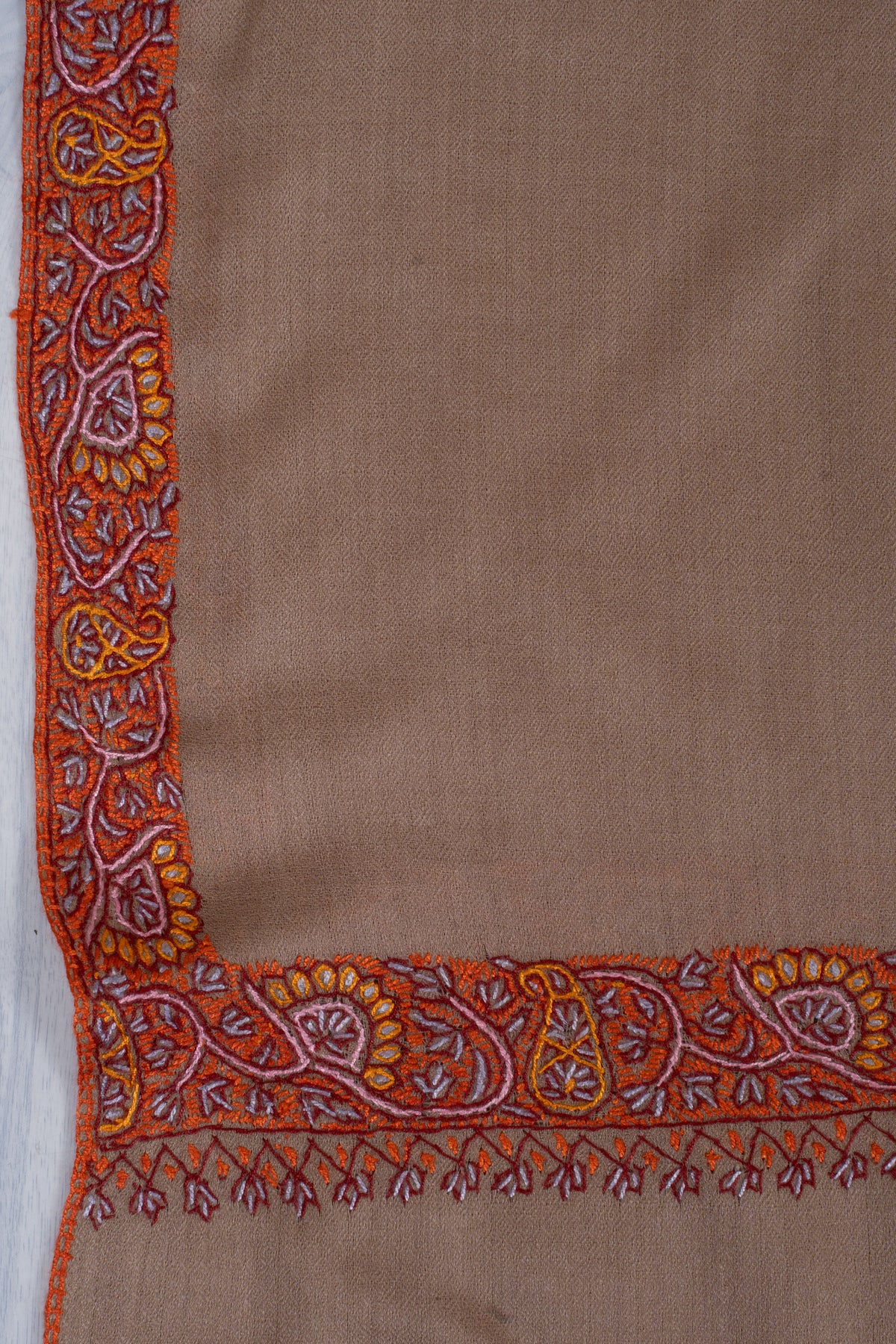 Caramel Ember: Merino Wool Hand Embroidered 2.5 Yards Shawl