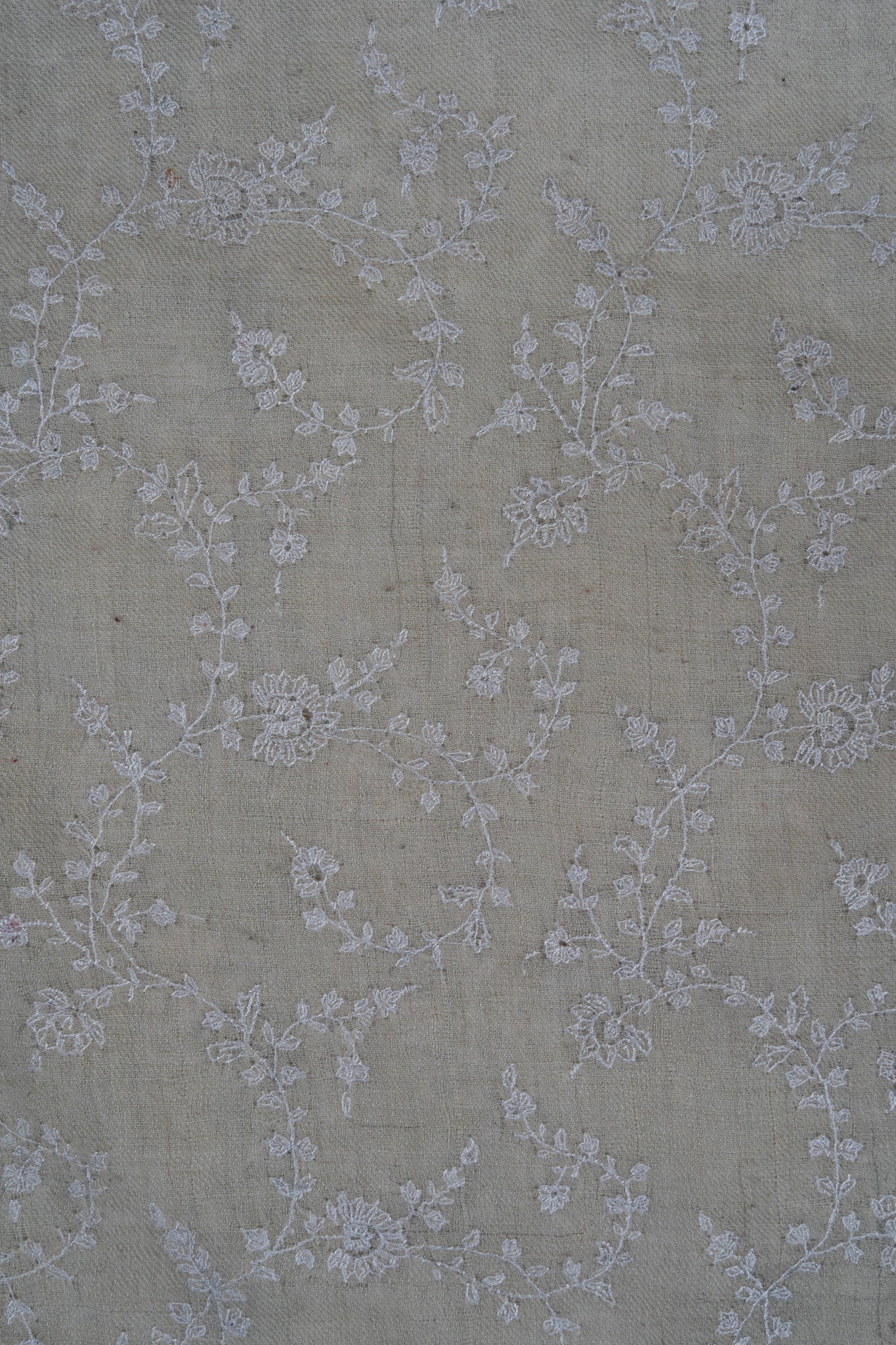 Sozni Hand Embroidered Pashmina: Ivory Whisper All Over Floral