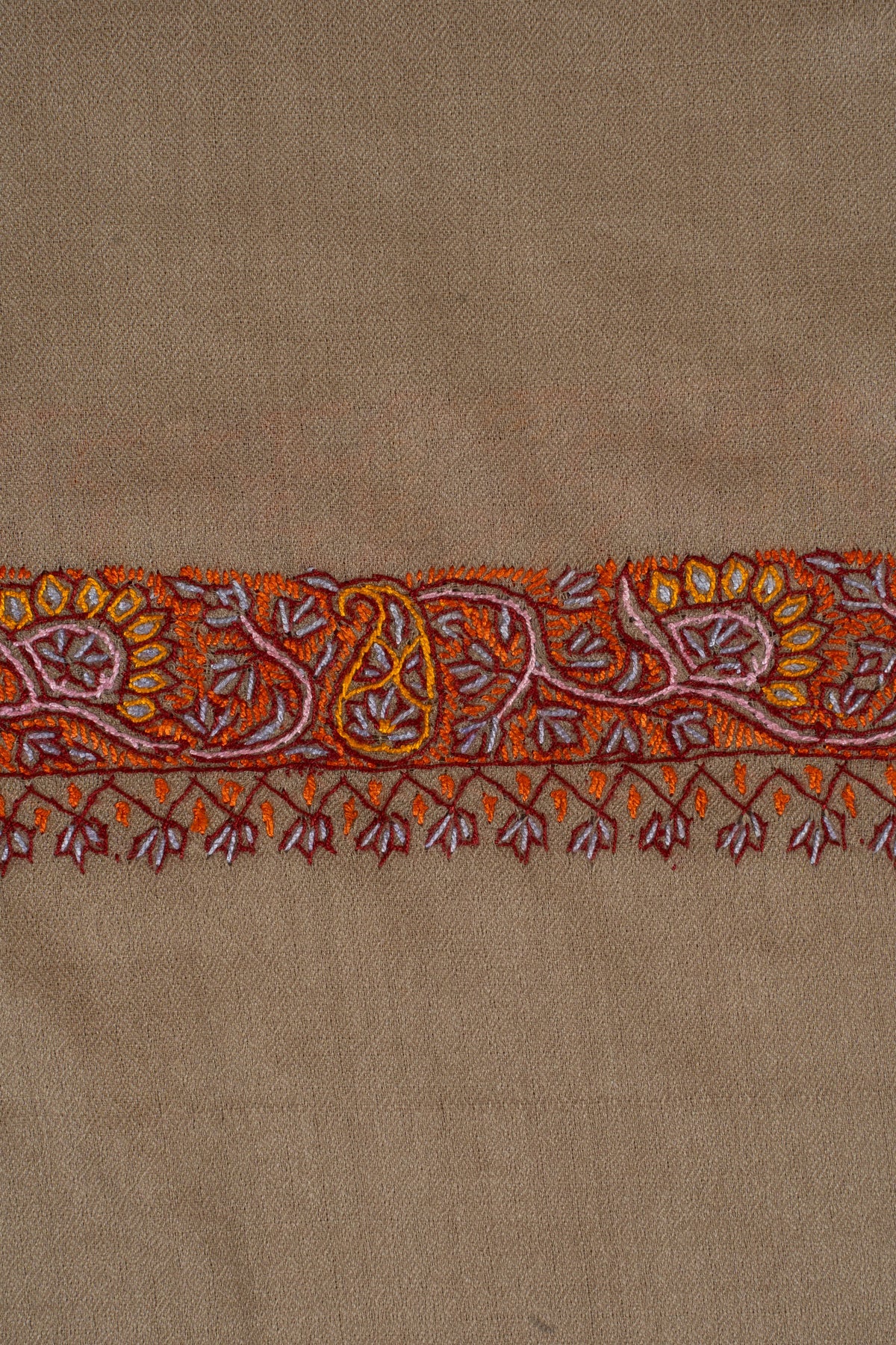 Caramel Ember: Merino Wool Hand Embroidered 2.5 Yards Shawl