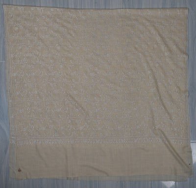 Sozni Hand Embroidered Pashmina: Ivory Whisper All Over Floral