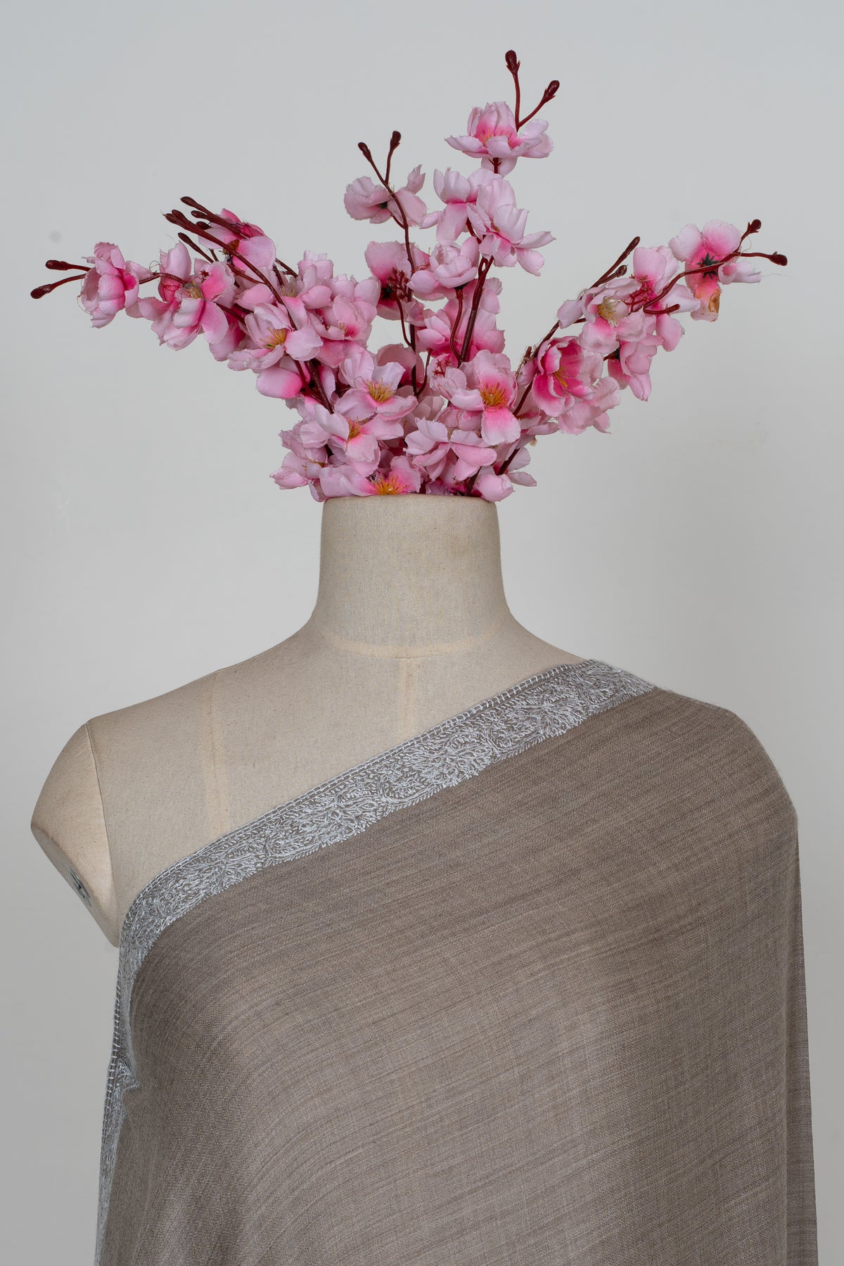 Silver Ash: Merino Wool Hand Embroidered 2.5 Yards Shawl