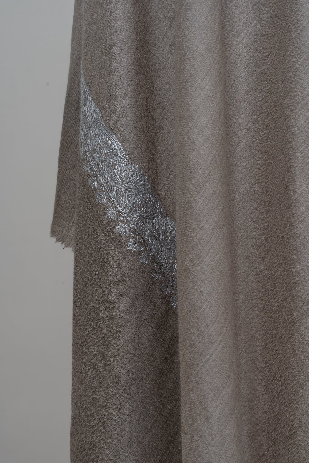 Silver Ash: Merino Wool Hand Embroidered 2.5 Yards Shawl