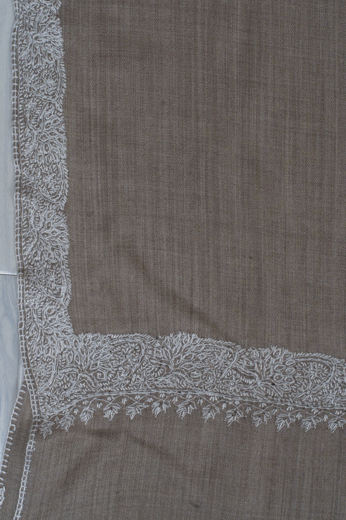 Silver Ash: Merino Wool Hand Embroidered 2.5 Yards Shawl