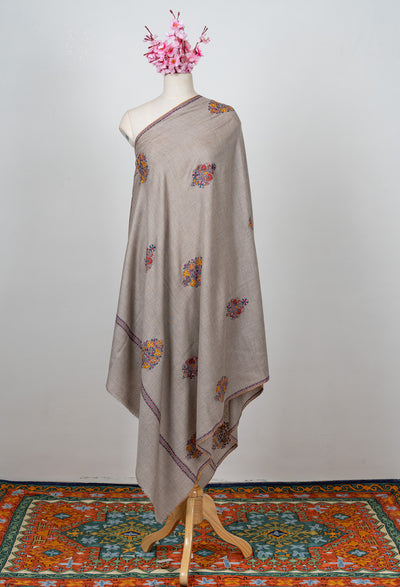 Sozni Hand Embroidered Pashmina: Multicolour Floral Medallion Drift