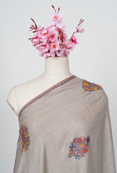 Sozni Hand Embroidered Pashmina: Multicolour Floral Medallion Drift