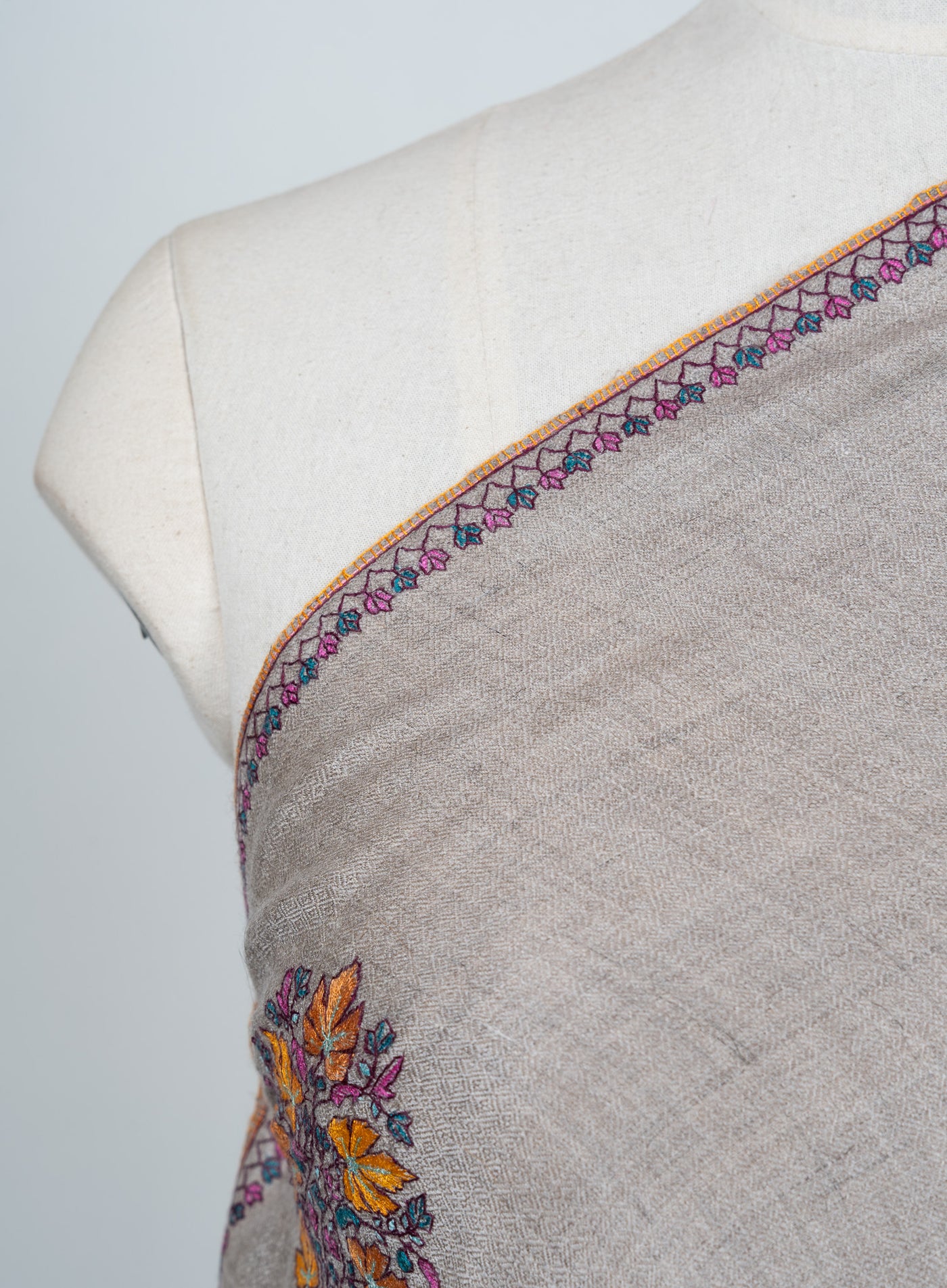 Sozni Hand Embroidered Pashmina: Multicolour Floral Medallion Drift