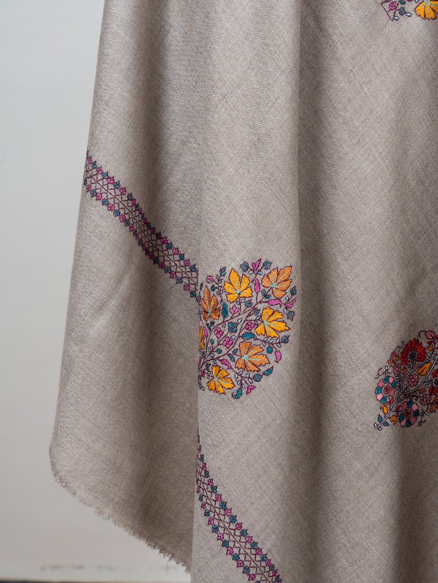 Sozni Hand Embroidered Pashmina: Multicolour Floral Medallion Drift