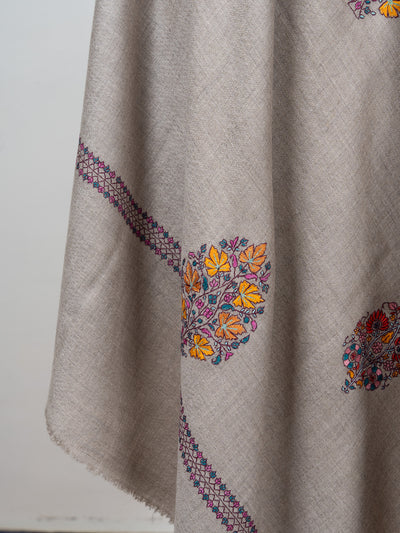 Sozni Hand Embroidered Pashmina: Multicolour Floral Medallion Drift